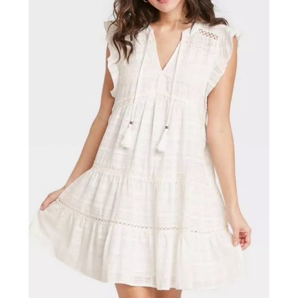 Knox Rose Dresses & Skirts - Knox Rose Eyelet Tassel Peasant dress White Size S
